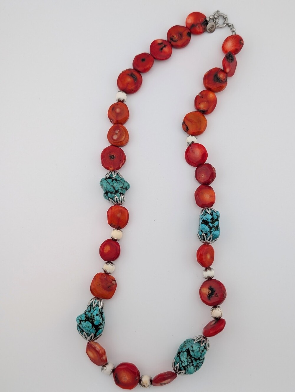 NWT Chunky Red Coral & Turquoise Beaded Southwestern Boho Statement Necklace - Picture 5 of 9